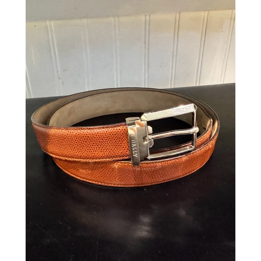 Bally Men's Brown Leather Belt Size 90/36 Made in Italy Silver Buckle
